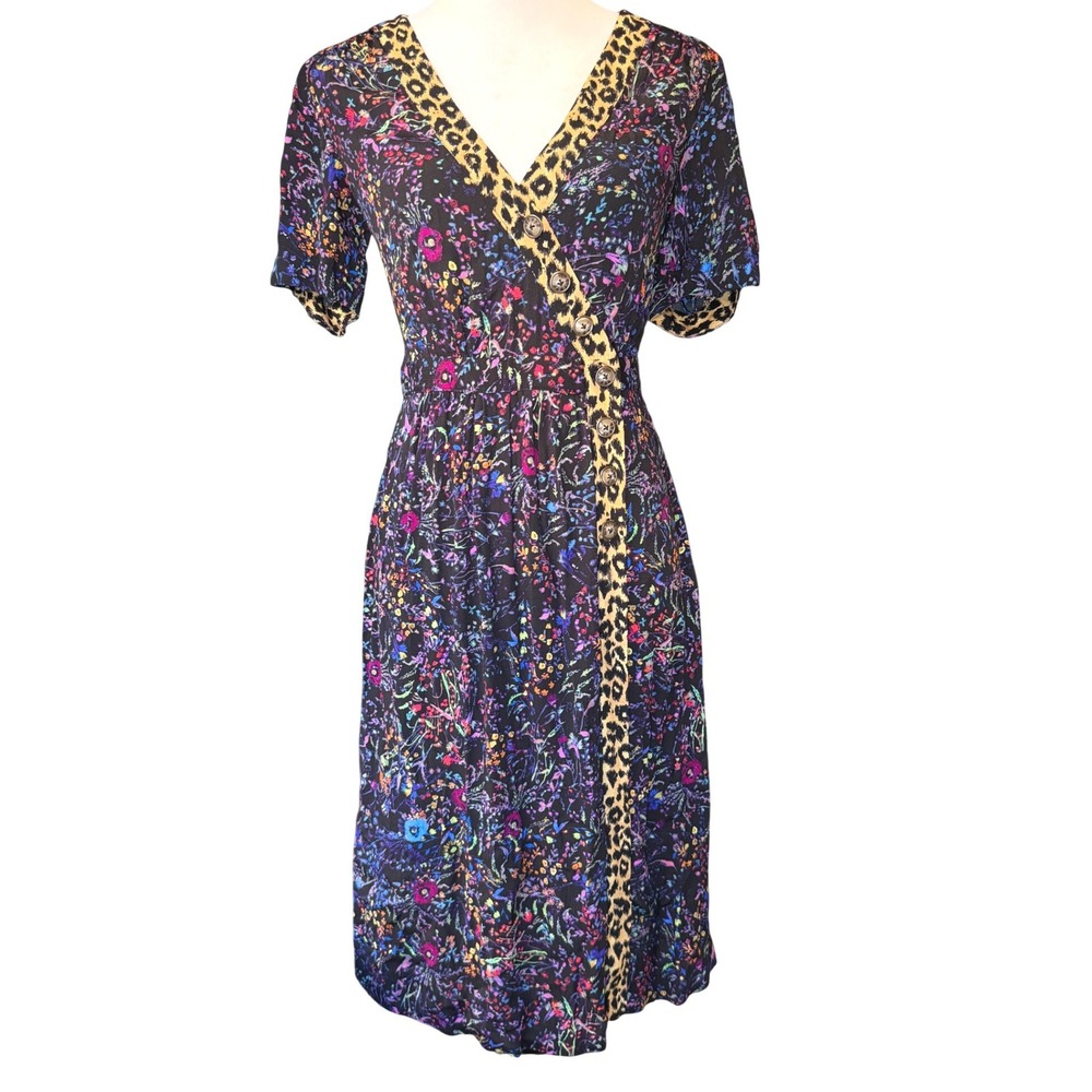 Anthropologie Mauve Morgan Wrap Floral Midi Dress Leopard Trim Fall Colors 4